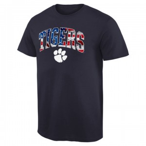 S-3XL Clemson Tigers Navy US Flag Banner Arch T-shirt