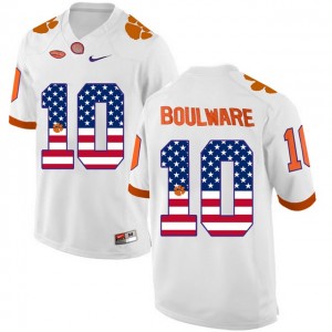 S-XXXL Football Ben Boulware Clemson Tigers #10 Stitched Men's White 2017 US Flag Jersey