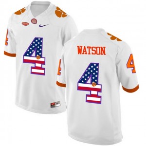 Men's Clemson Tigers #4 DeShaun Watson White Stitched 2017 US Flag Football Jersey
