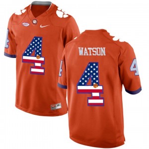 #4 Men's DeShaun Watson Clemson Tigers Jersey Orange US Flag Football 