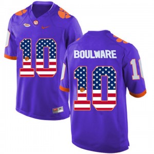 Clemson Tigers Ben Boulware #10 Men's US Flag Football Jersey - Purple