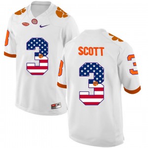 S-3XL Football Artavis Scott Clemson Tigers #3 Men's White US Flag Jersey