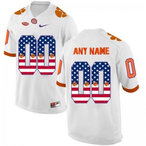 #00 Men's Clemson Tigers Jersey Stitched White US Flag Custom Football 