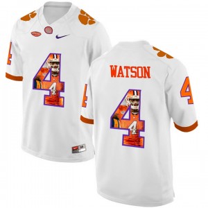 Men's Clemson Tigers #4 DeShaun Watson White Player Pictorial Football Jersey