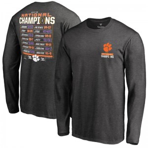 Clemson Tigers Men's Playoff 2016 National Champions Schedule Football Long Sleeve T-Shirt - Charcoal