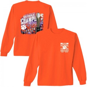 Men's Clemson Tigers Long Sleeve T-Shirt Orange Playoff 2016 National Champions Trophy Football 