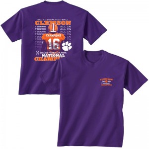 Men's Clemson Tigers Player T-shirt Purple Football Playoff 2016 National Champions 