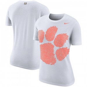 Boycut Push Big Team Logo Women's White Clemson Tigers Slim Fit T-shirt