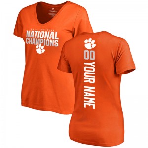 Playoff 2016 National Champions Backer Slim Fit V-Neck Customized Women's Orange Football Clemson Tigers T-shirt