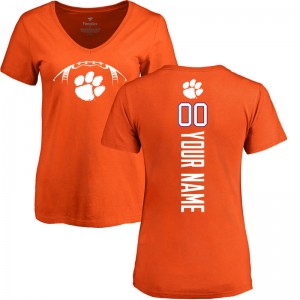 S-3XL Football Clemson Tigers Women's Orange Customized Backer V-Neck Customized T-shirt