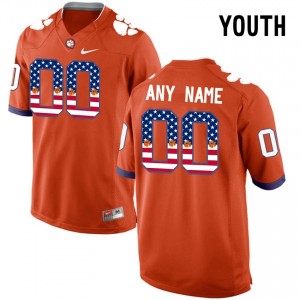 #00 Orange Youth Stitched US Flag Custom Football Clemson Tigers Jersey
