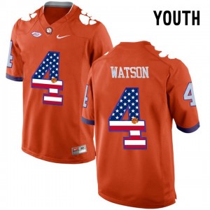 S-3XL Football DeShaun Watson Clemson Tigers #4 Youth Orange US Flag Jersey