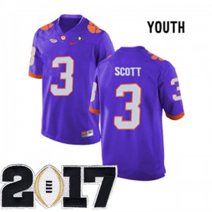 Youth Clemson Tigers #3 Artavis Scott Purple Stitched 2017 National Championship Bound Jersey