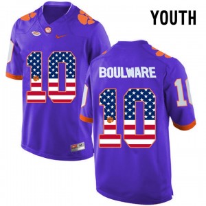 US Flag Youth Purple Football #10 Ben Boulware Clemson Tigers Jersey