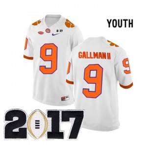 #9 Wayne Gallman II White Youth Stitched 2017 National Championship Bound Clemson Tigers Jersey