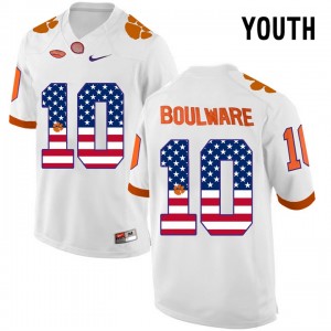 Youth Ben Boulware Clemson Tigers Jersey White #10 Football US Flag 