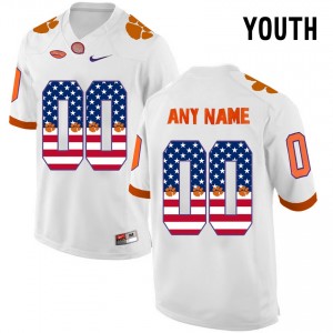 US Flag Custom Youth White Stitched Football #00 Clemson Tigers Jersey