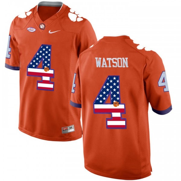 4 Men's DeShaun Watson Clemson Tigers Jersey Orange US Flag