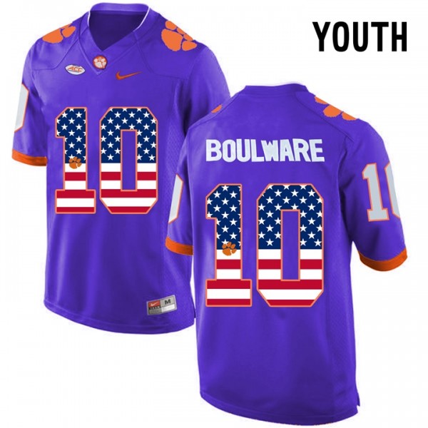 US Flag Youth Purple Football #10 Ben Boulware Clemson Tigers ...